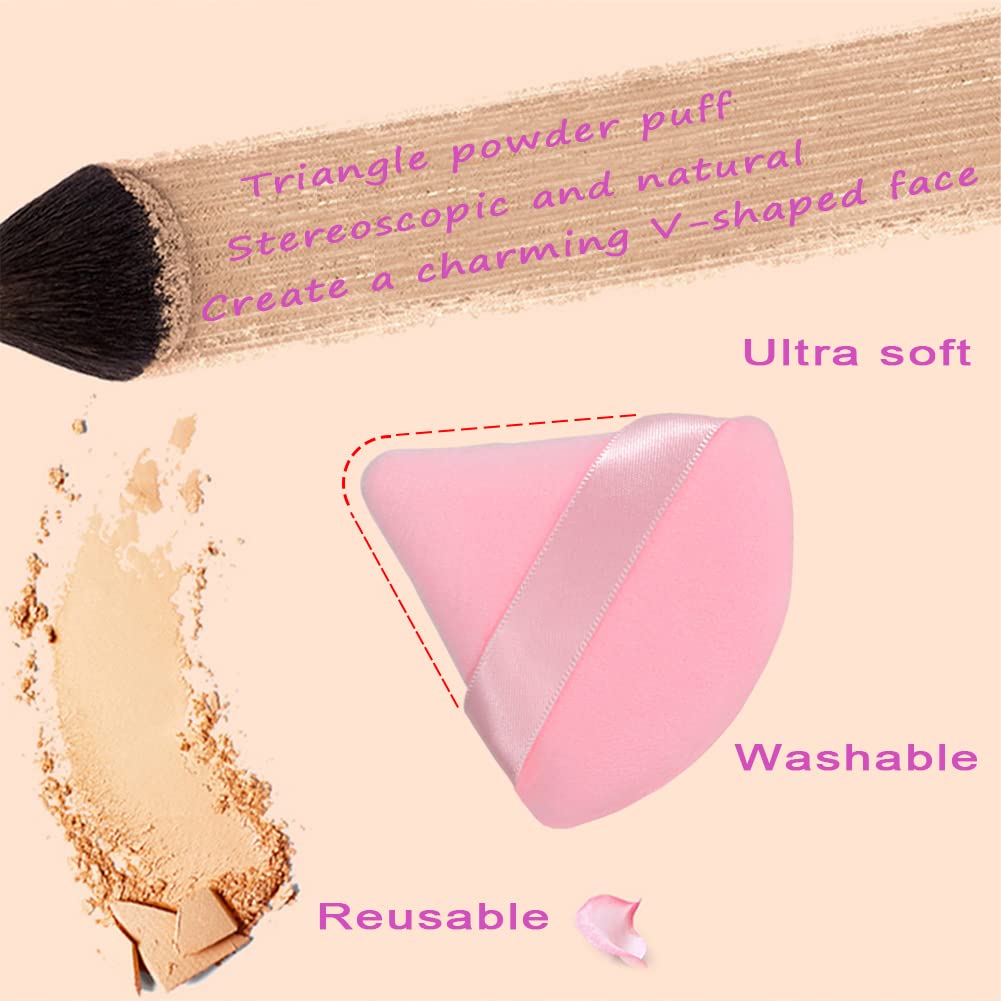 Pufandor 2Pcs Powder Puffs for Face Powder Triangle Powder Puff - Makeup Setting Powder Puff Ultra Soft Makeup Powder Puffs Velour Puffs Makeup Puffs for Powder, Makeup Puff for Women Cosmetic（Pink)