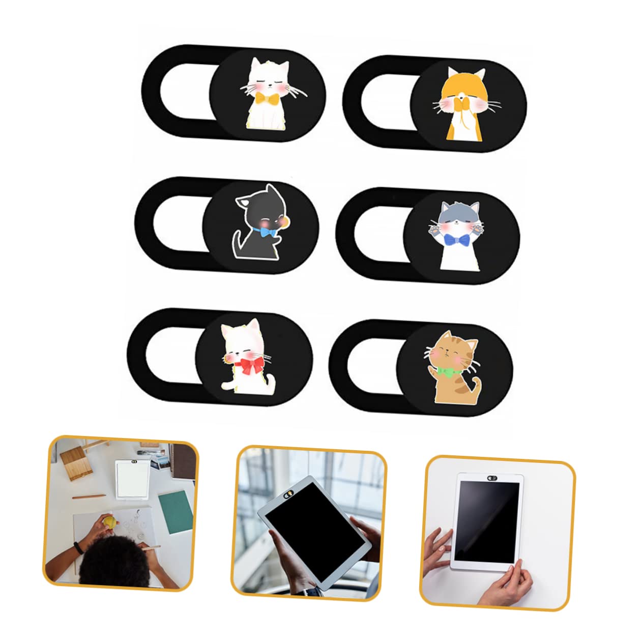 KOMBIUDA Black Slides 6pcs Blocker Tablet Your Protector Slider Camera Pattern Accessory Slide Anti- Cover Laptop Flipping for Cat Cartoon Webcam Lens Privacy Shield Computer Tablet