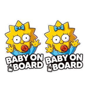 y2k baby on board sticker for car 2 (pcs), baby safety car signs, baby on board decals for cars, funny maggie baby on board sticer 5,5x4 inch