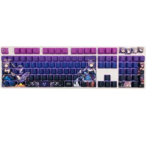 Genshin Impact Keqing PBT Backlit Keycaps 108 Full Keys Set Custom Keycaps, Cherry Profile Dye-Sublimation, Compatiability with 100%, 96%, 80% Percent Mechanical Keyboard