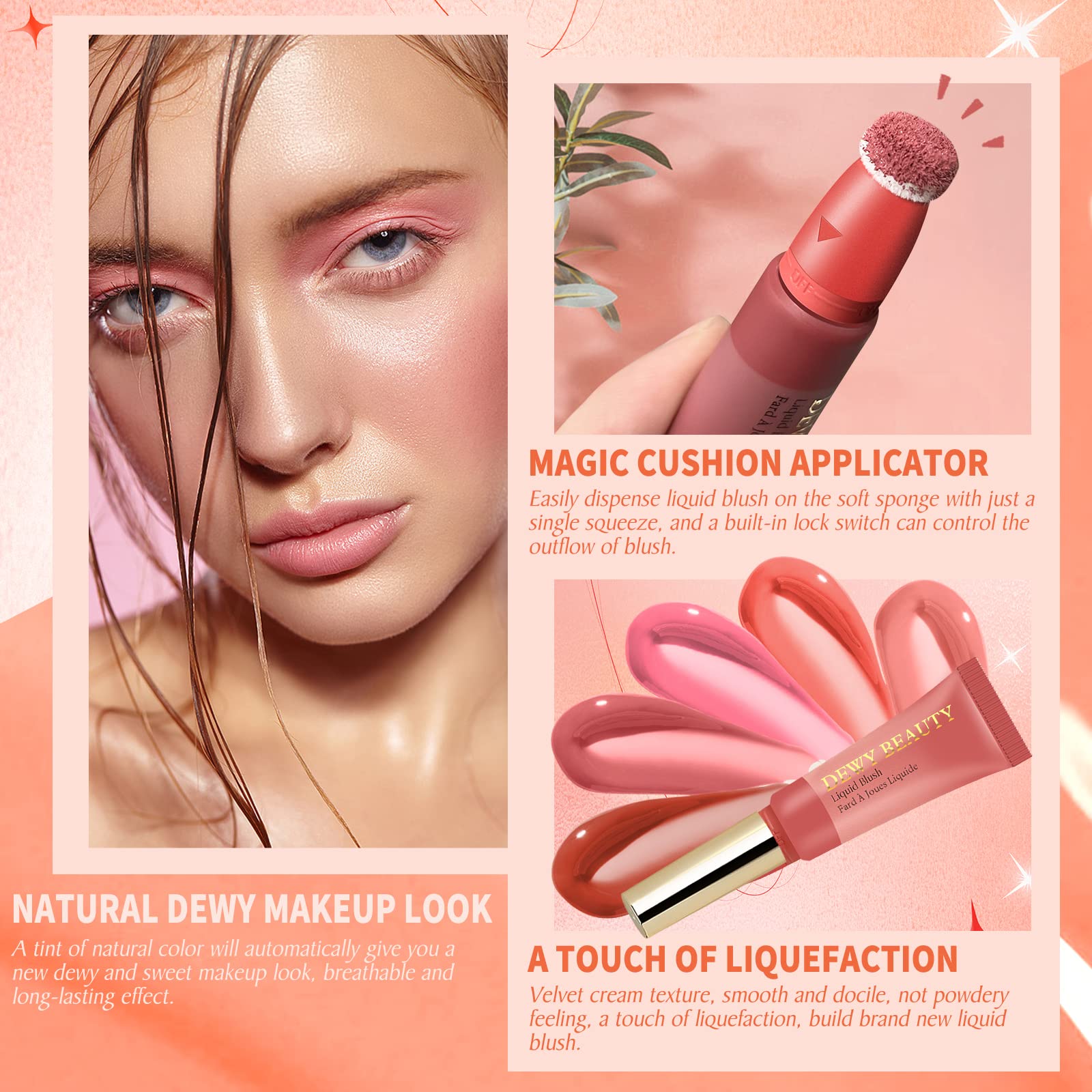 LSxia Liquid Blush Makeup Wand, Cream Liquid Blush with Cushion Applicator For Cheeks Tint, Natural-looking, Glow Dewy Finish, Weightless Blendable Liquid Blush Stick | #105 ARDOUR-Red Brown