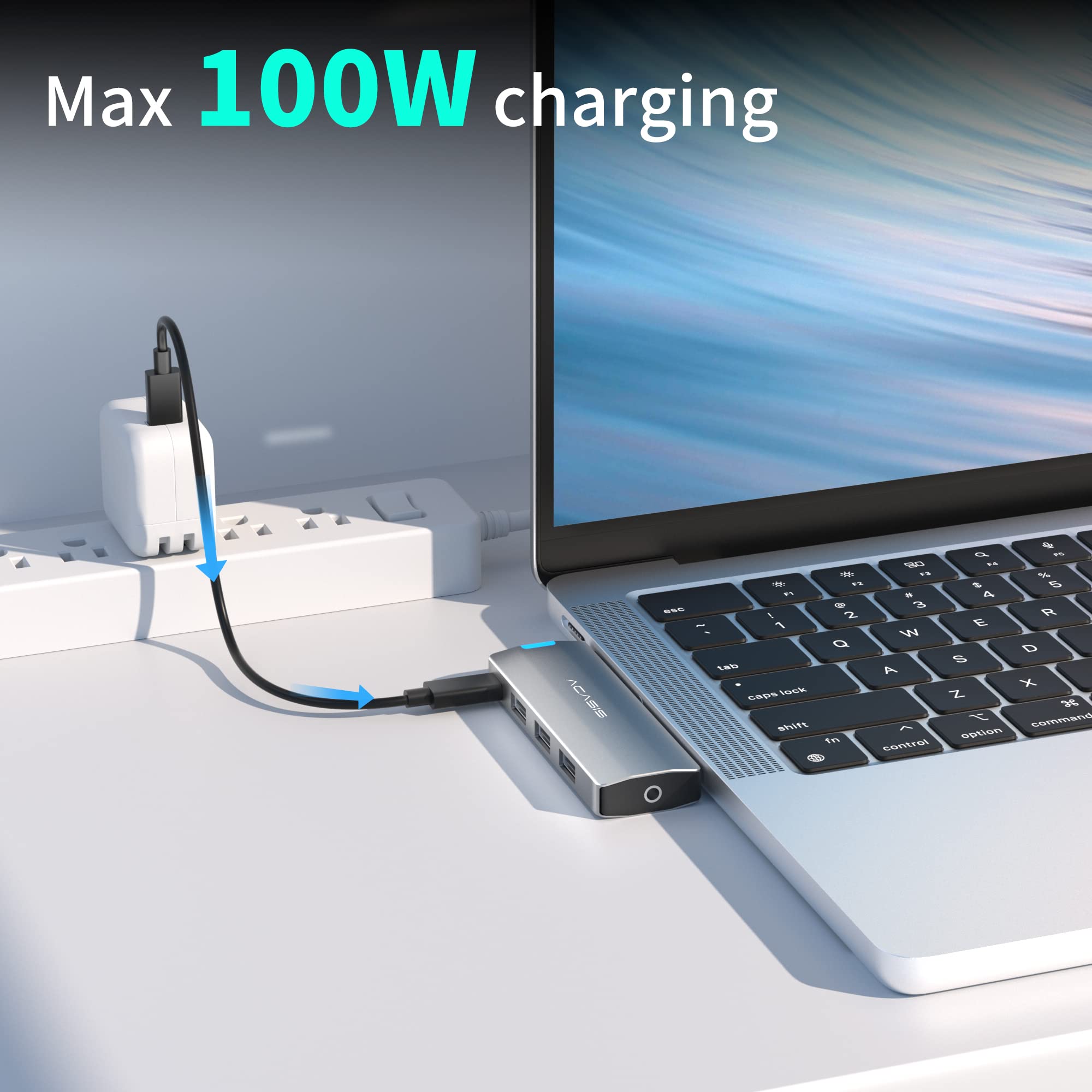 USB C Hub Adapter for MacBook Pro/Air M1 M2 13" 14" 15" 16" 2022-2019,ACASIS 5 in 1 MacBook Pro Accessories with 10Gbps 3*USB 3.1/ 100W Thunderbolt 3 PD Charing/ 3.5 Audio mic