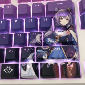 Genshin Impact Keqing PBT Backlit Keycaps 108 Full Keys Set Custom Keycaps, Cherry Profile Dye-Sublimation, Compatiability with 100%, 96%, 80% Percent Mechanical Keyboard