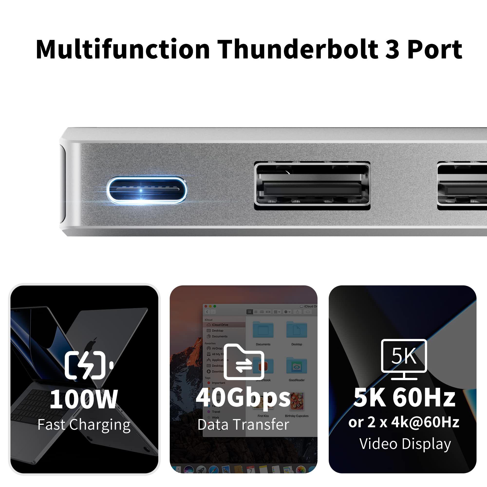 USB C Hub Adapter for MacBook Pro/Air M1 M2 13" 14" 15" 16" 2022-2019,ACASIS 5 in 1 MacBook Pro Accessories with 10Gbps 3*USB 3.1/ 100W Thunderbolt 3 PD Charing/ 3.5 Audio mic