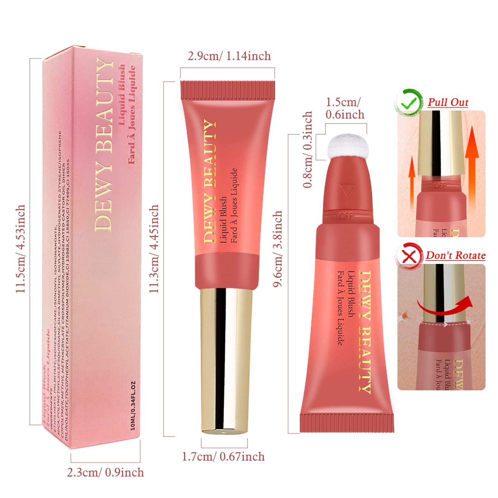 LSxia Liquid Blush Makeup Wand, Cream Liquid Blush with Cushion Applicator For Cheeks Tint, Natural-looking, Glow Dewy Finish, Weightless Blendable Liquid Blush Stick | #102 ENERGETIC-Coral Orange