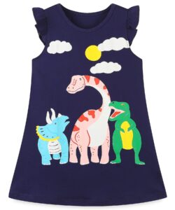 toddler girl's summer dresses outfits clothes,dinosaur cotton flower short sleeve casual clothing navy dinosaur size 6