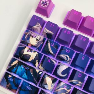 Genshin Impact Keqing PBT Backlit Keycaps 108 Full Keys Set Custom Keycaps, Cherry Profile Dye-Sublimation, Compatiability with 100%, 96%, 80% Percent Mechanical Keyboard