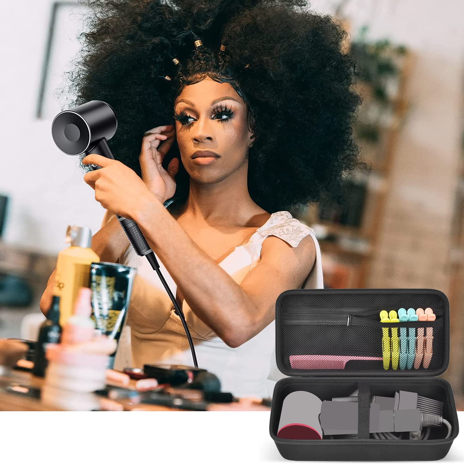 casmilee Case Compatible with Dyson/for Shark/for REVLON/for Airwrap Hair Dryer, Also for Laifen Negative Ionic Blow Dryer, Storage Bag for Smooth Nozzle, Hairpins, Hair Care Essentials (Box Only)