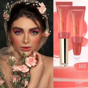 LSxia Liquid Blush Makeup Wand, Cream Liquid Blush with Cushion Applicator For Cheeks Tint, Natural-looking, Glow Dewy Finish, Weightless Blendable Liquid Blush Stick | #102 ENERGETIC-Coral Orange