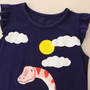 Toddler Girl's Summer Dresses Outfits Clothes,Dinosaur Cotton Flower Short Sleeve Casual Clothing Navy Dinosaur Size 6