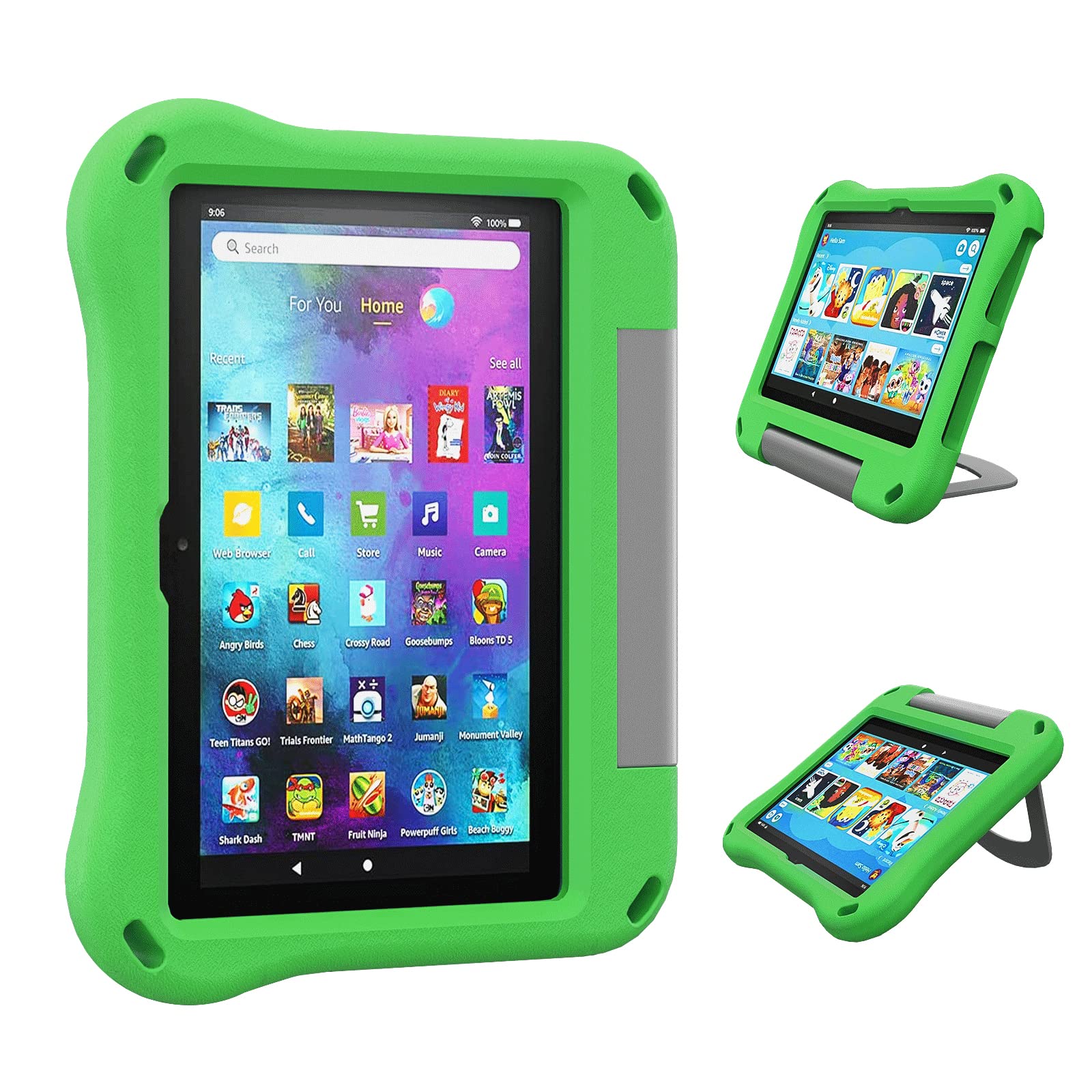 All-New 2022 8inch Tablet Case for Kids, Auorld Light Weight Anti Slip Shockproof Kids Friendly Case Cover with Bracket for 8 inch Tablet -Green