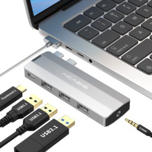 usb c hub adapter for macbook pro/air m1 m2 13" 14" 15" 16" 2022-2019,acasis 5 in 1 macbook pro accessories with 10gbps 3*usb 3.1/ 100w thunderbolt 3 pd charing/ 3.5 audio mic