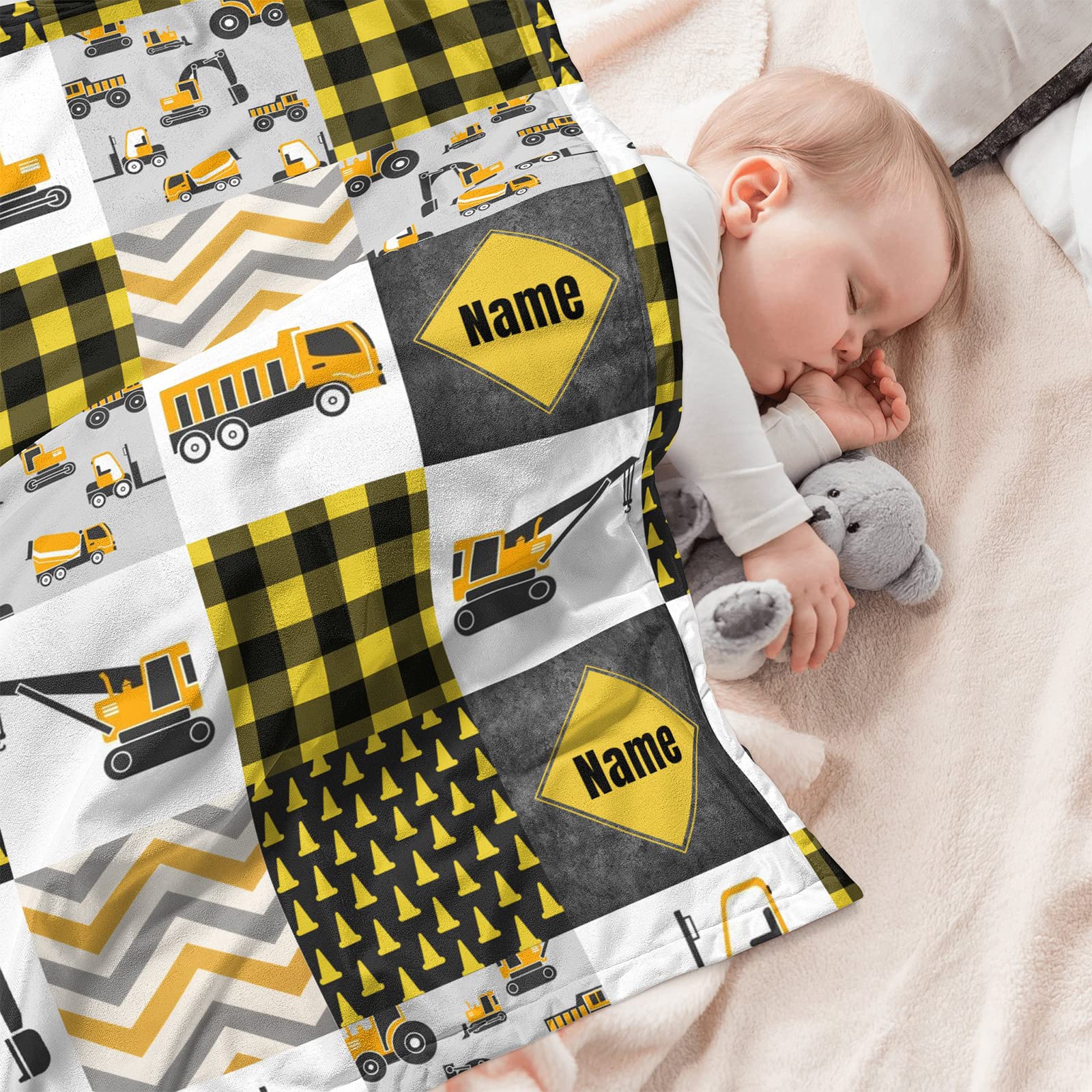 Munific Personalized Crib Bedding Set for Baby Boys, Custom Baby Boy Crib Bedding Set with Name, 2 Piece Construction Truck Baby Nursery Bedding, Crib Comforter, Crib Fitted Sheet for Babies