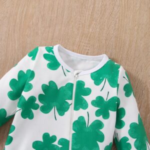 KOSUSANILL Baby GBaby Girl Boy St Patricks Day Outfit Clothes Newborn Infant One Piece Long Sleeve Zipper Lucky Clover Romper Irish Shamrock Footie Jumpsuit (Green Irish Shamrock, 0-3 Months)