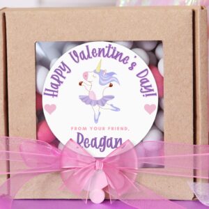 Personalized Unicorn Valentine's Day Stickers for Kids Class Party Favors, Custom Gift Bag Labels for Girls, 2-inch, 20-Count