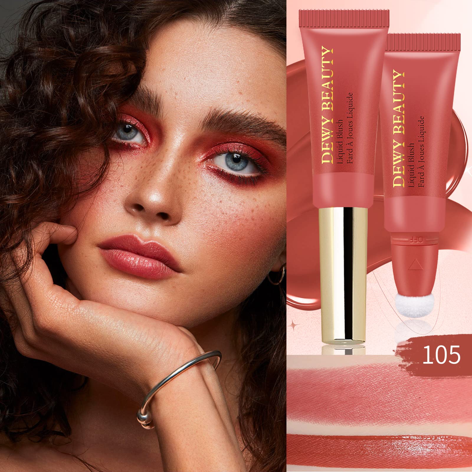 LSxia Liquid Blush Makeup Wand, Cream Liquid Blush with Cushion Applicator For Cheeks Tint, Natural-looking, Glow Dewy Finish, Weightless Blendable Liquid Blush Stick | #105 ARDOUR-Red Brown