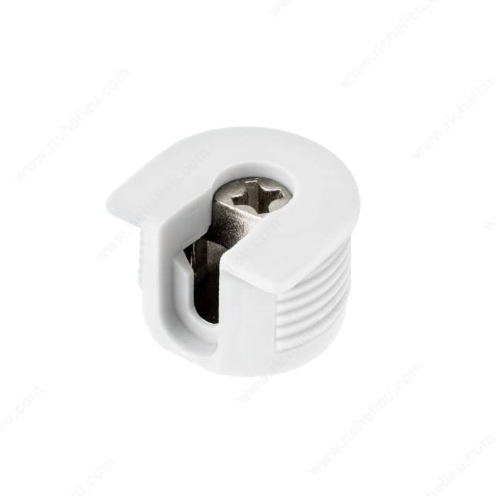 Rafix Furniture T-Connectors + Screw in Dowel. Connection: White, 19mm Panel Thickness, 14mm Drilling Depth + Screw: Silver, Drilling Depth for Dowel Thread 11.5mm, Finish Steel - 50 Pack