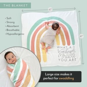 Rainbow Baby Blanket Rainbow Baby Gifts, Baby Milestone Blanket with 13 Double-Sided Monthly Milestone Cards & Baby Announcement Sign. Muslin Swaddle Blanket Neutral Boy or Girl 47in x 47in