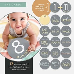 Rainbow Baby Blanket Rainbow Baby Gifts, Baby Milestone Blanket with 13 Double-Sided Monthly Milestone Cards & Baby Announcement Sign. Muslin Swaddle Blanket Neutral Boy or Girl 47in x 47in