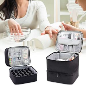 Rudmox Nail Polish Carrying Case,Double Layer Nail Dryer Storage Organizer holds 30 bottles Essential oils case for Travel,Home Stock(Black)