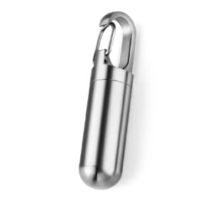 pill holder with carabiner style clip, stainless steel pill fob keychain (standard)