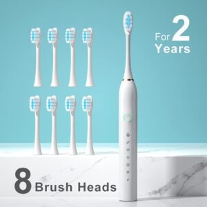 Lukern 2 Pack Clean Toothbrush for Adult Soft Toothbrushes Standard Size with 8 Brush Heads Travel Use White+Black