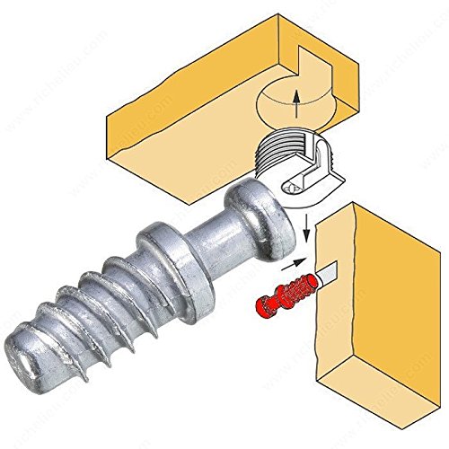 Rafix Furniture T-Connectors + Screw in Dowel. Connection: White, 19mm Panel Thickness, 14mm Drilling Depth + Screw: Silver, Drilling Depth for Dowel Thread 11.5mm, Finish Steel - 50 Pack