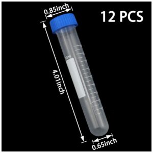 AYLIFU 12 Pieces 10ml Centrifugal Test Tube with Blue Screw Cover and Scale, Laboratory Screw Round-Bottom Plastic Centrifugal Tube, Suitable for Laboratory School Education