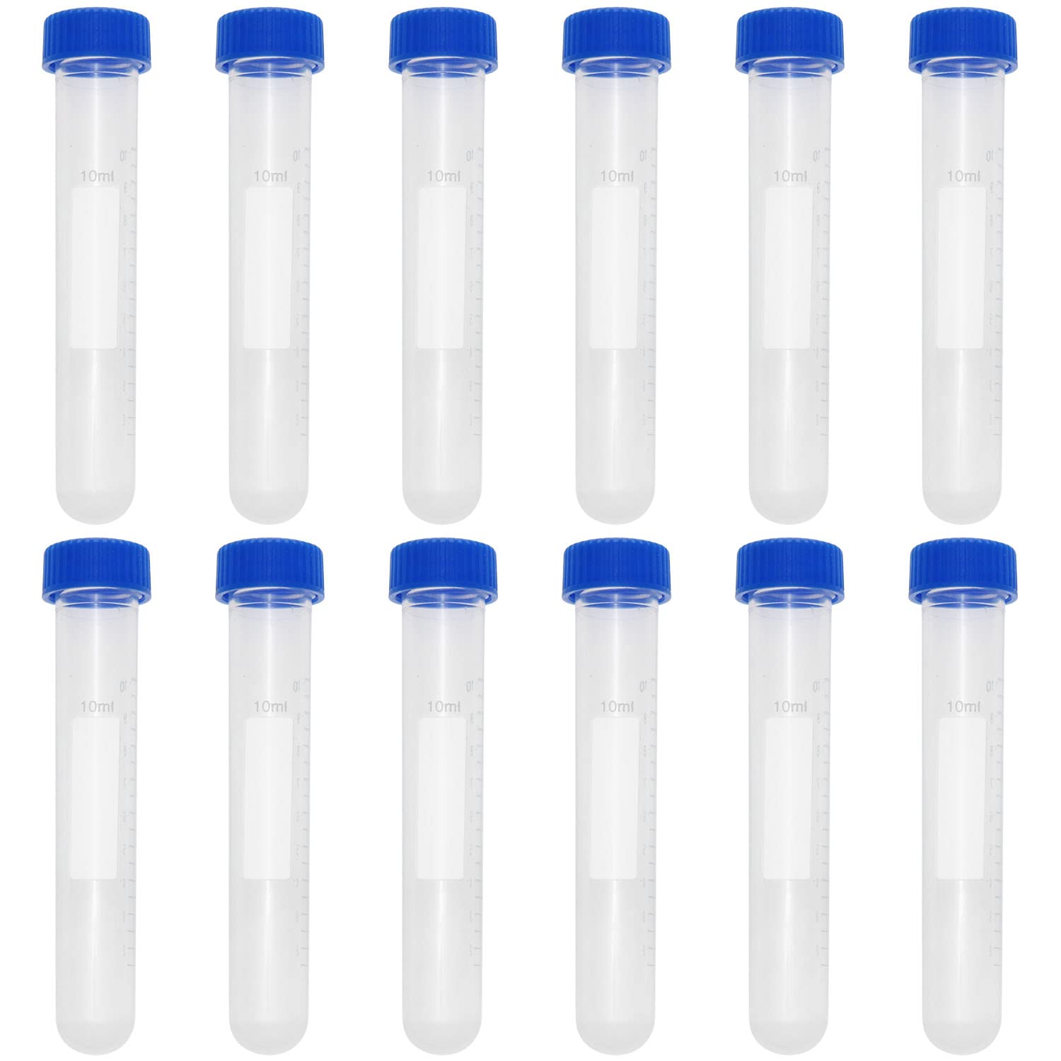 AYLIFU 12 Pieces 10ml Centrifugal Test Tube with Blue Screw Cover and Scale, Laboratory Screw Round-Bottom Plastic Centrifugal Tube, Suitable for Laboratory School Education