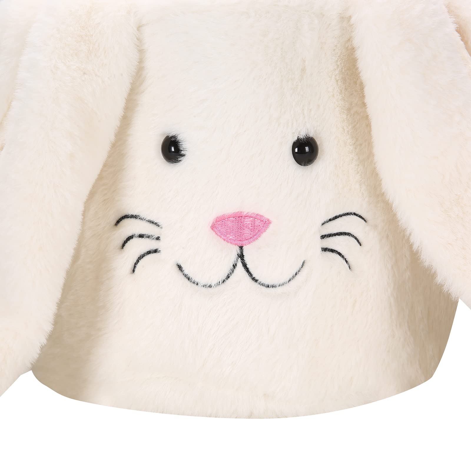 E-FirstFeeling Plush Easter Bunny Basket Easter Basket for Kids Easter Egg Hunt Basket with Ears Bunny Bucket Tote for Easter Eggs Candy (Plush-White)