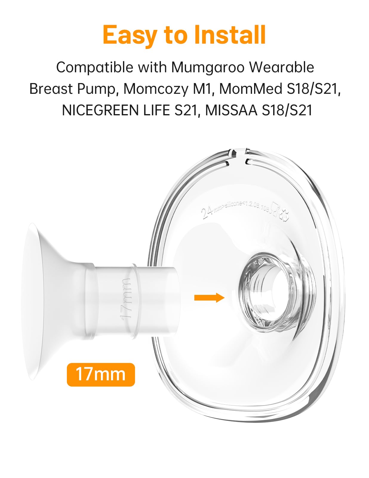 Mumgaroo Hands Free Breast Pump Accessories, 17MM Flange Insert for Mumgaroo Wearable Breast Pump, Also Compatible with MomMed S18/S21, NICEGREEN Life S21, MISSAA S18/S21, Reduced Flange to 17MM