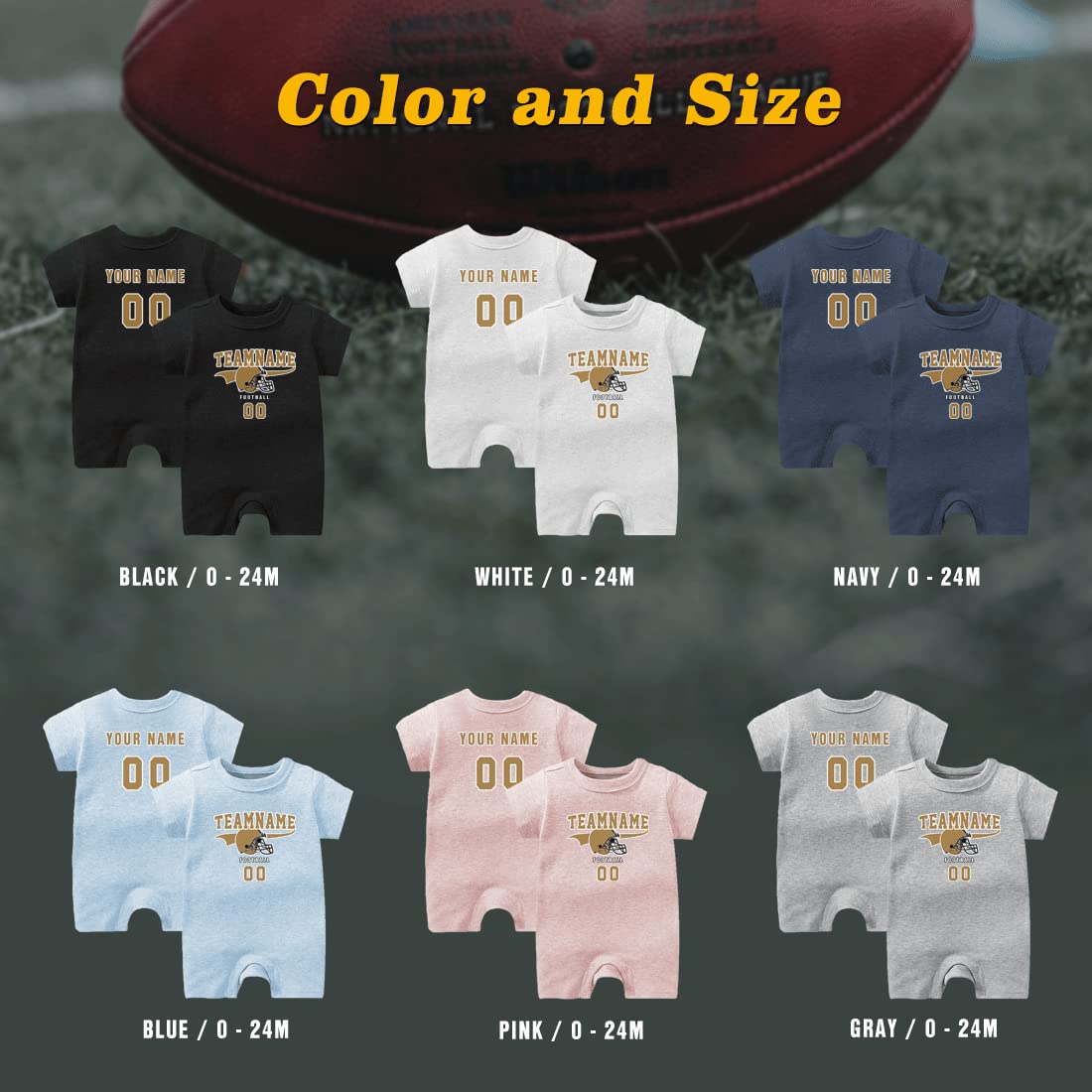 BABYWEN Baby Bodysuit Custom Gold/White Football Outfit Make Your Baby Name&Number Football Clothes Gifts