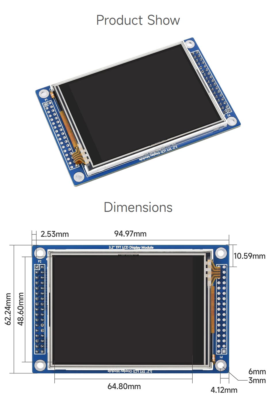 waveshare 3.2 Inch 320x240 Multicolor Graphic LCD, with Touch Panel and Stand-Alone Controllers