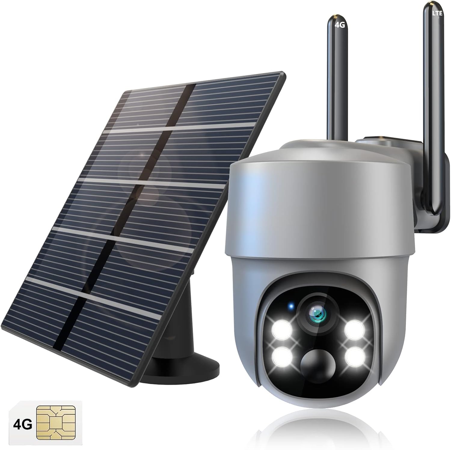 Xparkin Outdoor Cameras for Home Security - 4G LTE Cellular No WiFi Solar Security Cameras Wireless Outdoor with Floodlight Color Night Vision, PIR Detection Siren, 2 Way Talk - Grey