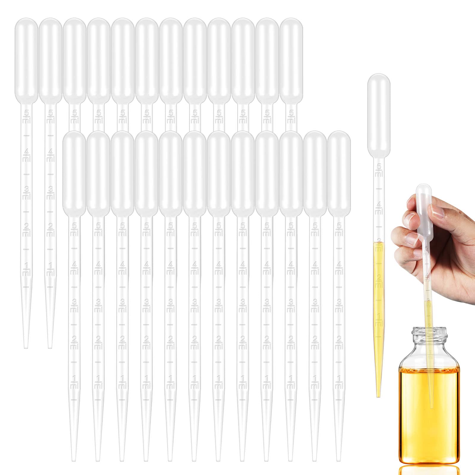 moveland 120PCS 5ML Plastic Transfer Pipettes, Disposable Graduated Pipettes, Clear Dropper for Essential Oils, Water Testing, Lab, DIY Art