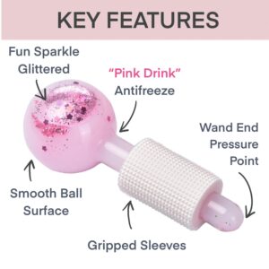 Emuya Ice Globes for Facials – Facial Tools for Face & Eye Puffiness Relief, Cool Skincare Cryo Tools - Pink Drink Glitter