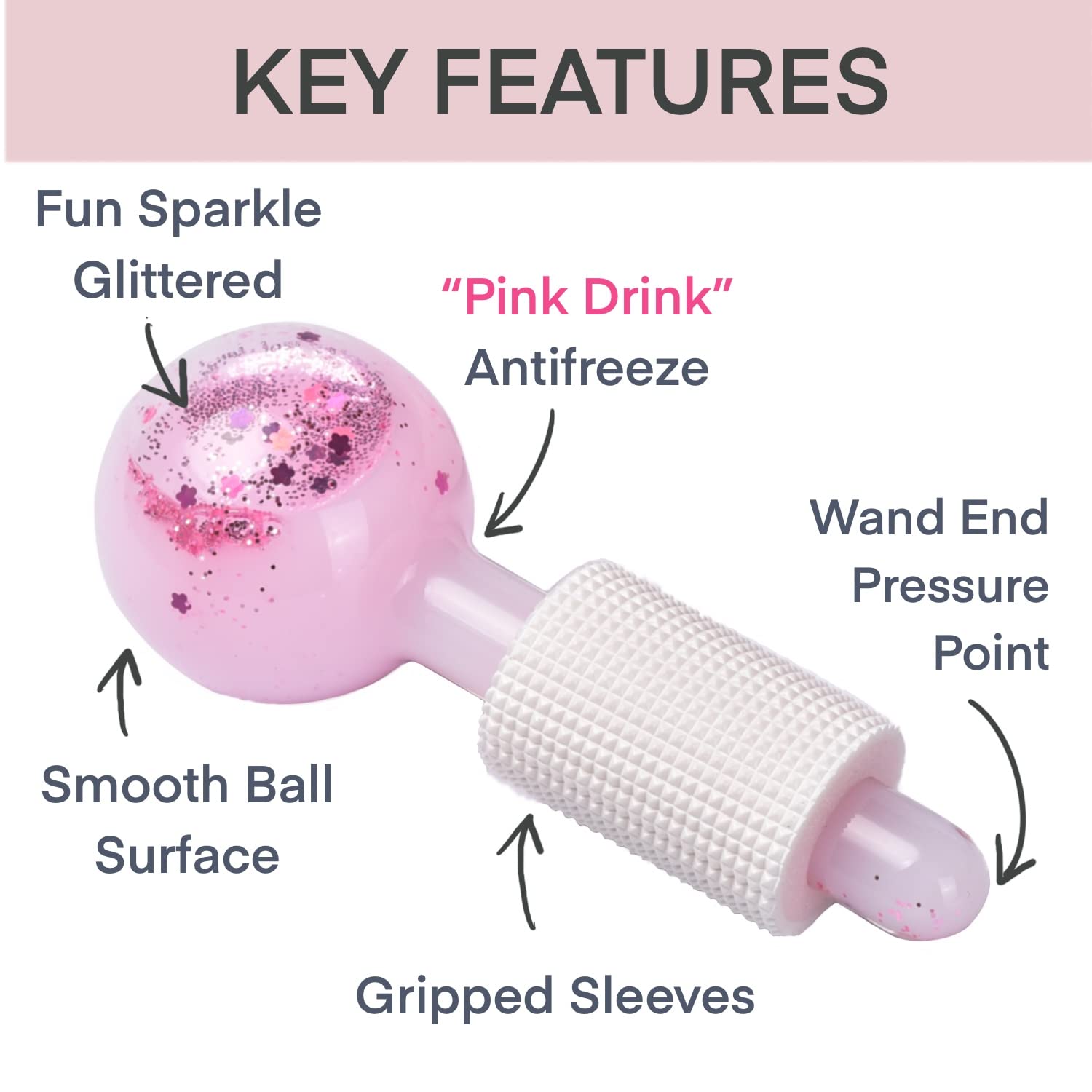 Emuya Ice Globes for Facials – Facial Tools for Face & Eye Puffiness Relief, Cool Skincare Cryo Tools - Pink Drink Glitter