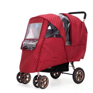 double stroller winter rain cover,winter cover for double tandem stroller,big size universal rain and wind cover (red)