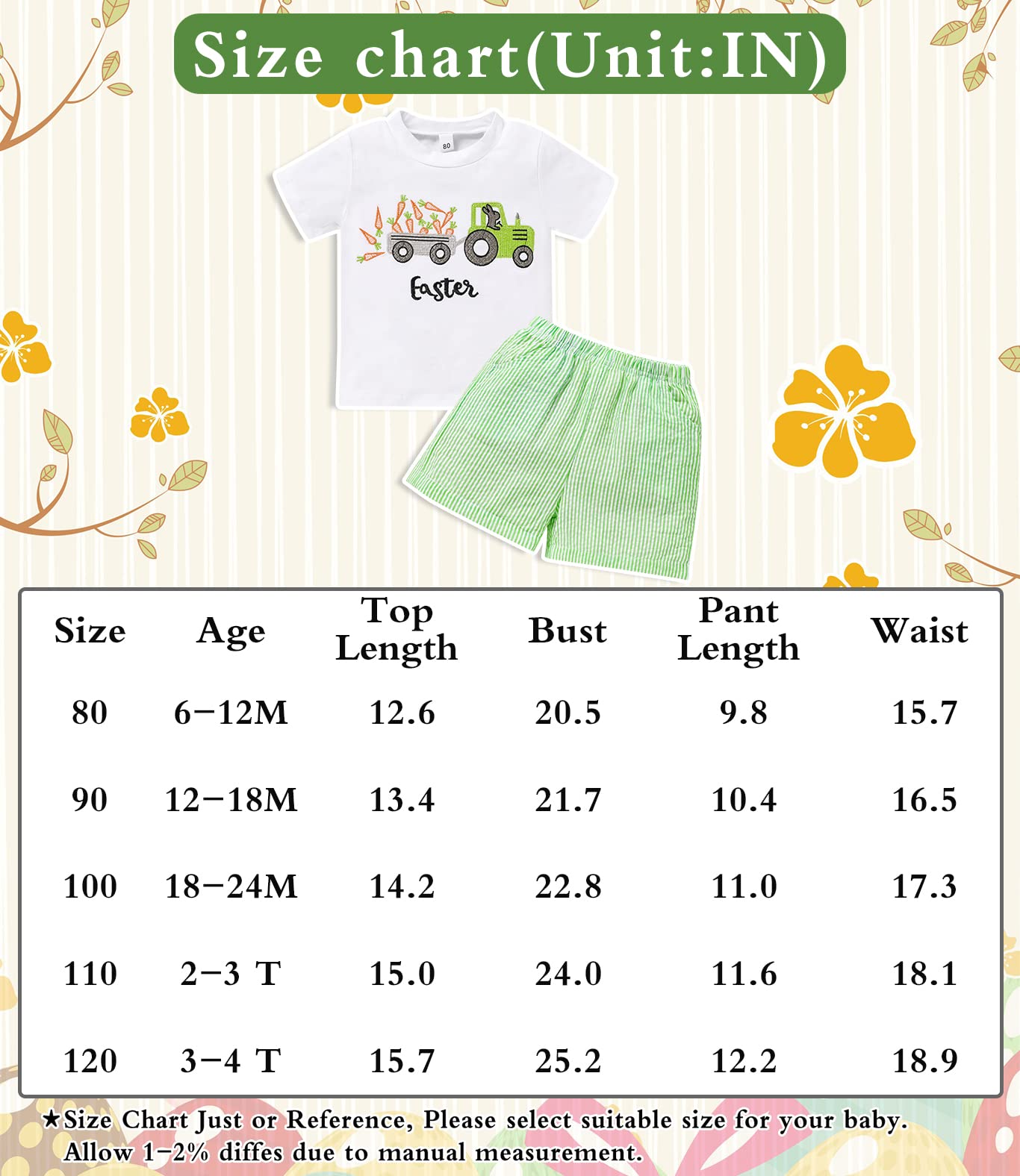 Sinhoon Toddler Baby Boy Girl Easter Outfits Cute Bunny T-shirt + Striped Casual Pants Infant Baby Unisex Clothes(Green2,2-3T)