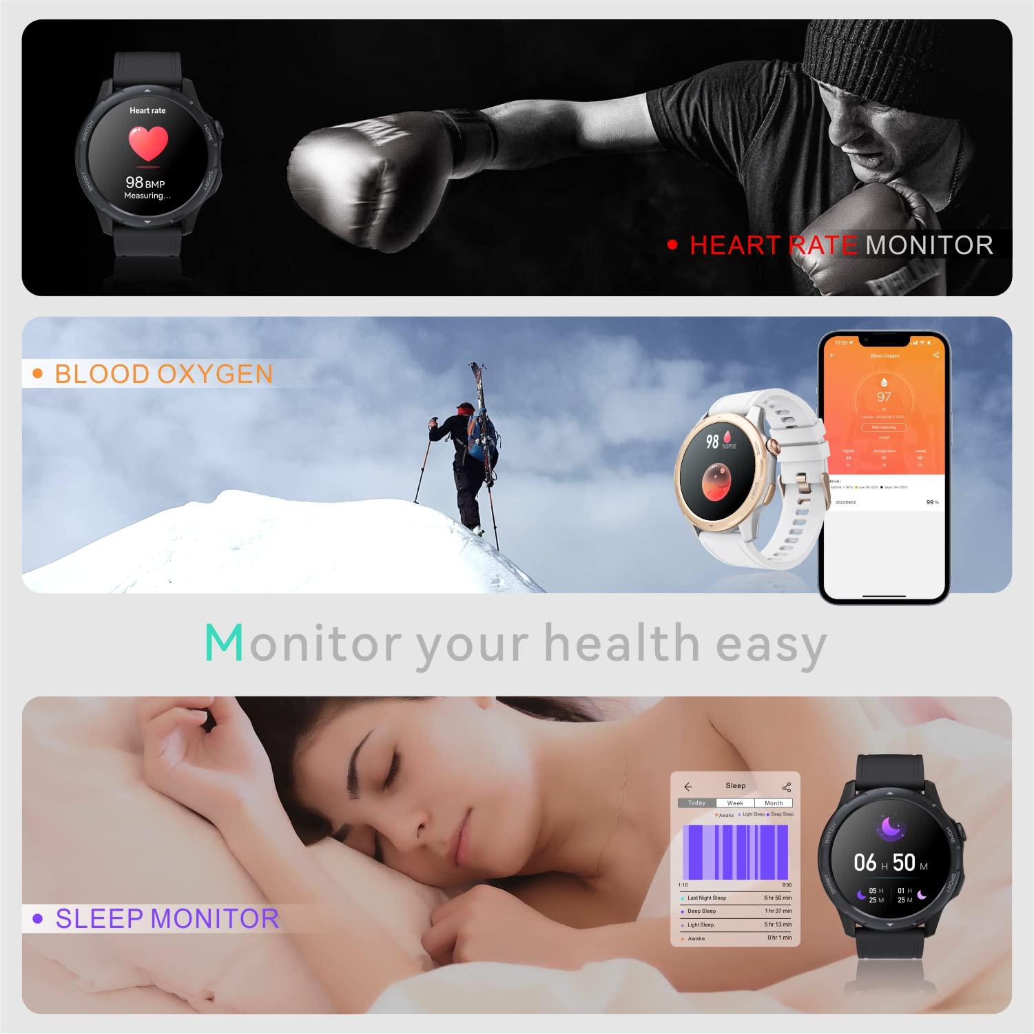 GYMROAD Smart Watch with Receive & Dial, Fitness Tracker Waterproof Smartwatch for Android iOS Phones 1.32" HD Full Touch Screen Digital Watches with Heart Rate Sleep Monitor Pedometer, Black (White)