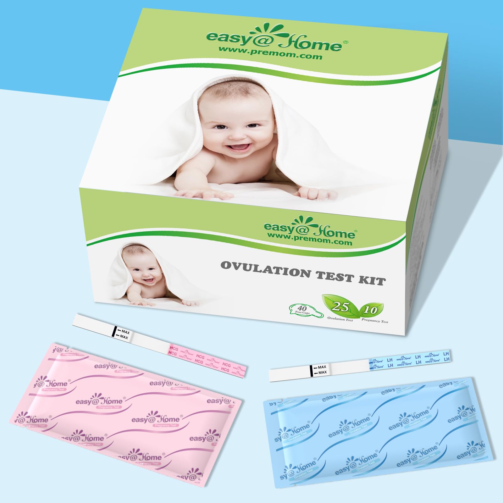 Ovulation & Pregnancy Test Strips Kit: Easy@Home 25 Ovulation Tests 10 Pregnancy Tests & 35 Large Urine Cups - Powered by Premom Ovulation APP | 25LH + 10HCG + 35 Urine Cups