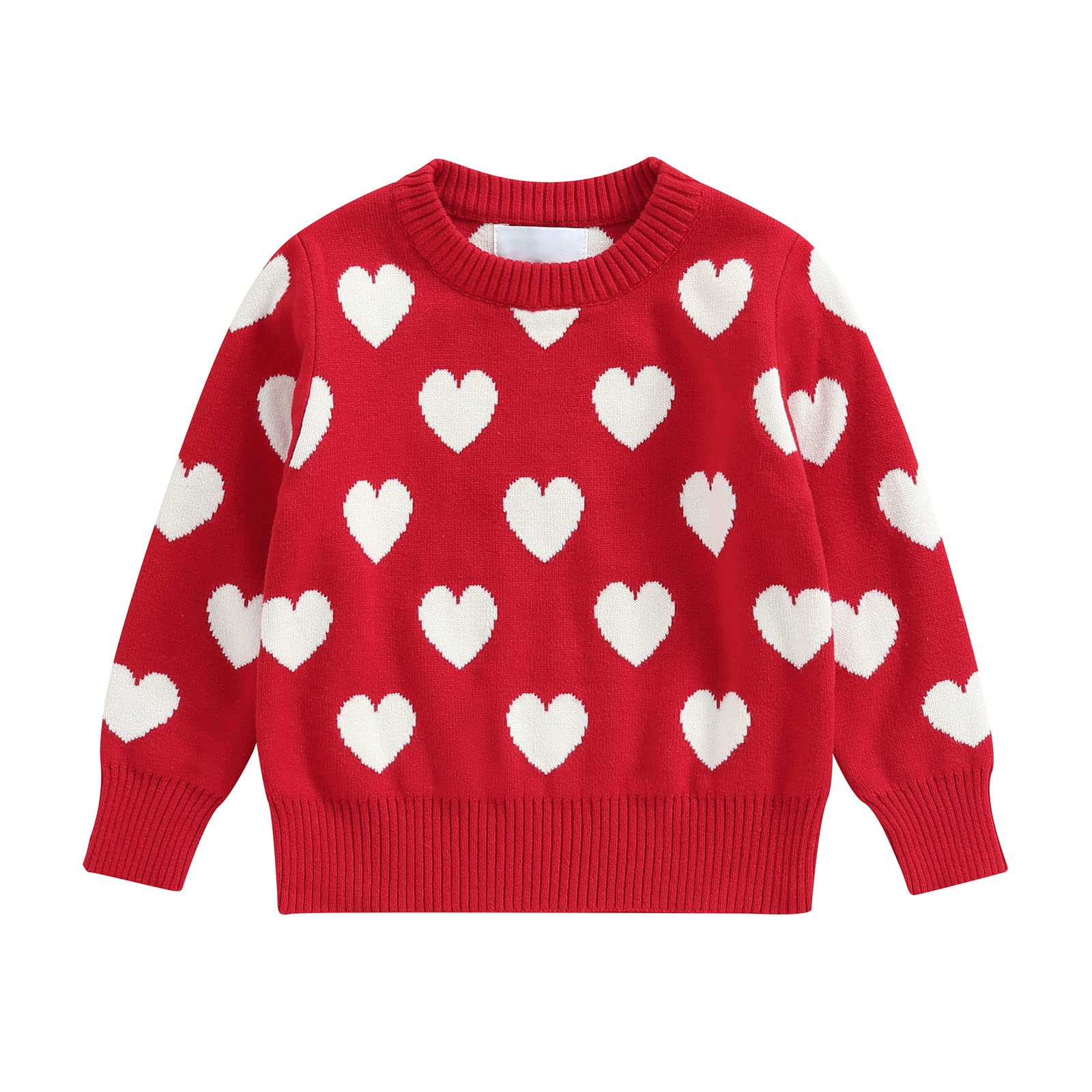 Toddler Baby Girl Love Heart Pullover Sweater Long Sleeve Knit Sweater Shirts Valentines Day Spring Clothes (Love Heart Sweater-Red, 5-6 Years)