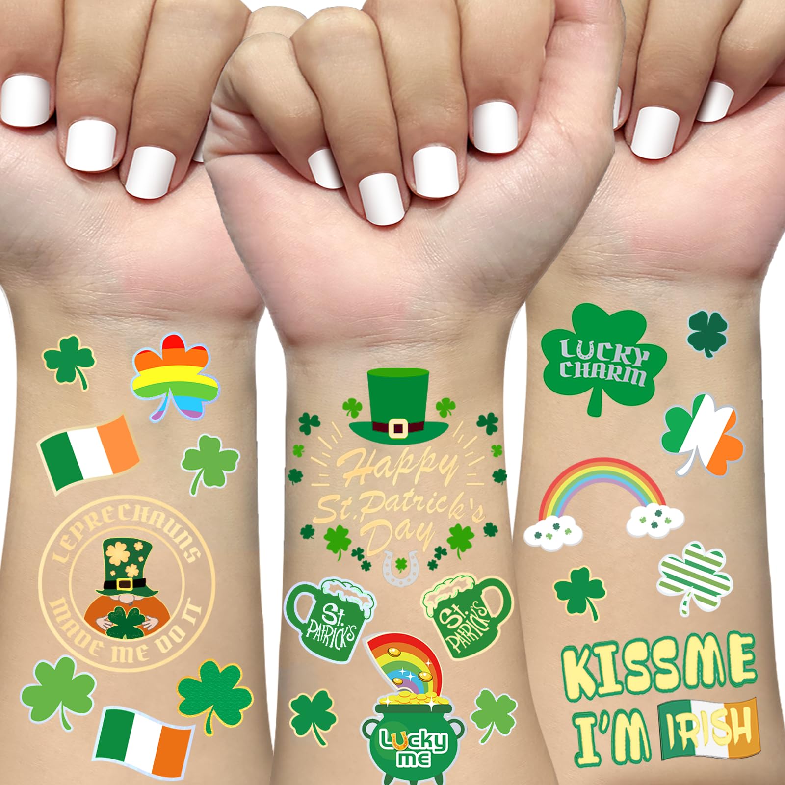 St Patricks Day Tattoos Shamrock Glitter Tattoos Party Decor Kiss Me I'm Irish Party Favor Four Leaf Clover Party Decor Accessories