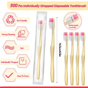 Tessco 500 Pcs Disposable Toothbrushes Individually Wrapped Soft Bristle Tooth Brush Set Travel Toothbrushes Bulk for Adults Oral Hygiene Dental Care Camping Guestroom Hotel(Yellow)