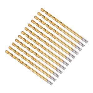 cocud twist drill bits, 2.8mm drilling diameter, titanium coated high speed steel 6542 straight round shank - (applications: for stainless steel alloy metal), 12-pieces