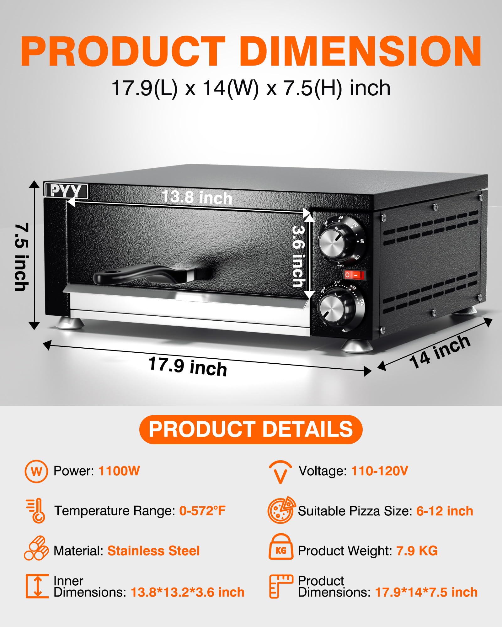 PYY Electric Pizza Oven Indoor Countertop Pizza Oven Commercial Pizza Maker Machine for Home with Timer Stainless Steel Pizza Cooker