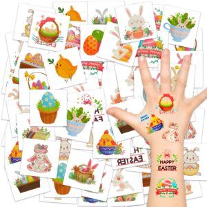 konsait 72pcs easter temporary tattoos for kids,cute bunny tattoo stickers for boys girls toddlers easter party favors supplies,fun easter gifts for easter egg fillers easter basket stuffers egg decor