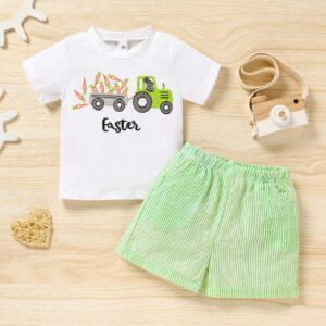 Sinhoon Toddler Baby Boy Girl Easter Outfits Cute Bunny T-shirt + Striped Casual Pants Infant Baby Unisex Clothes(Green2,2-3T)