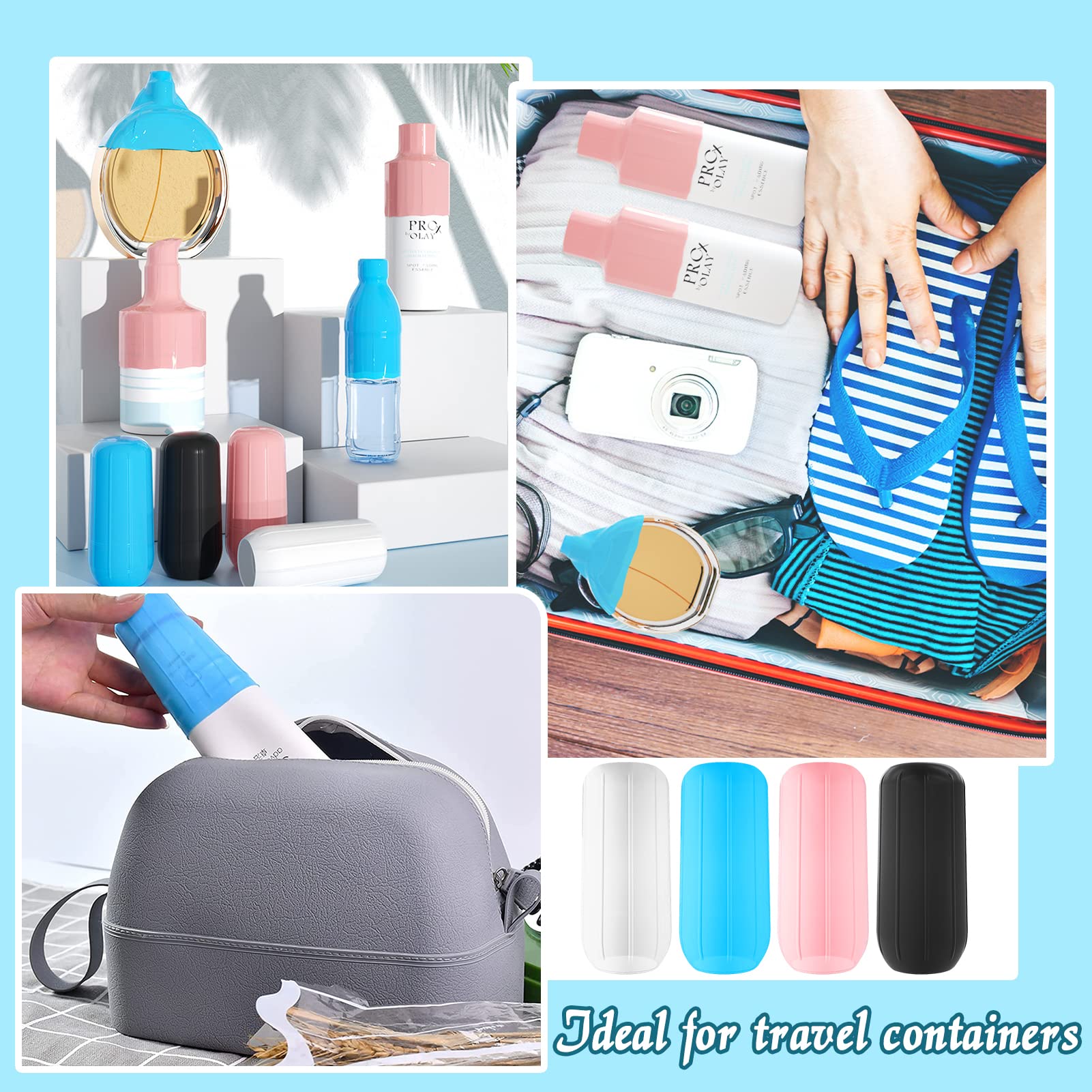 8Pcs Elastic Sleeve for Leak Proofing Silicone Travel Bottle Covers Leak Proof Sleeves for Travel Container in Luggage Reusable Silione Accessory for Travel Toiletries Shampoo Bottles