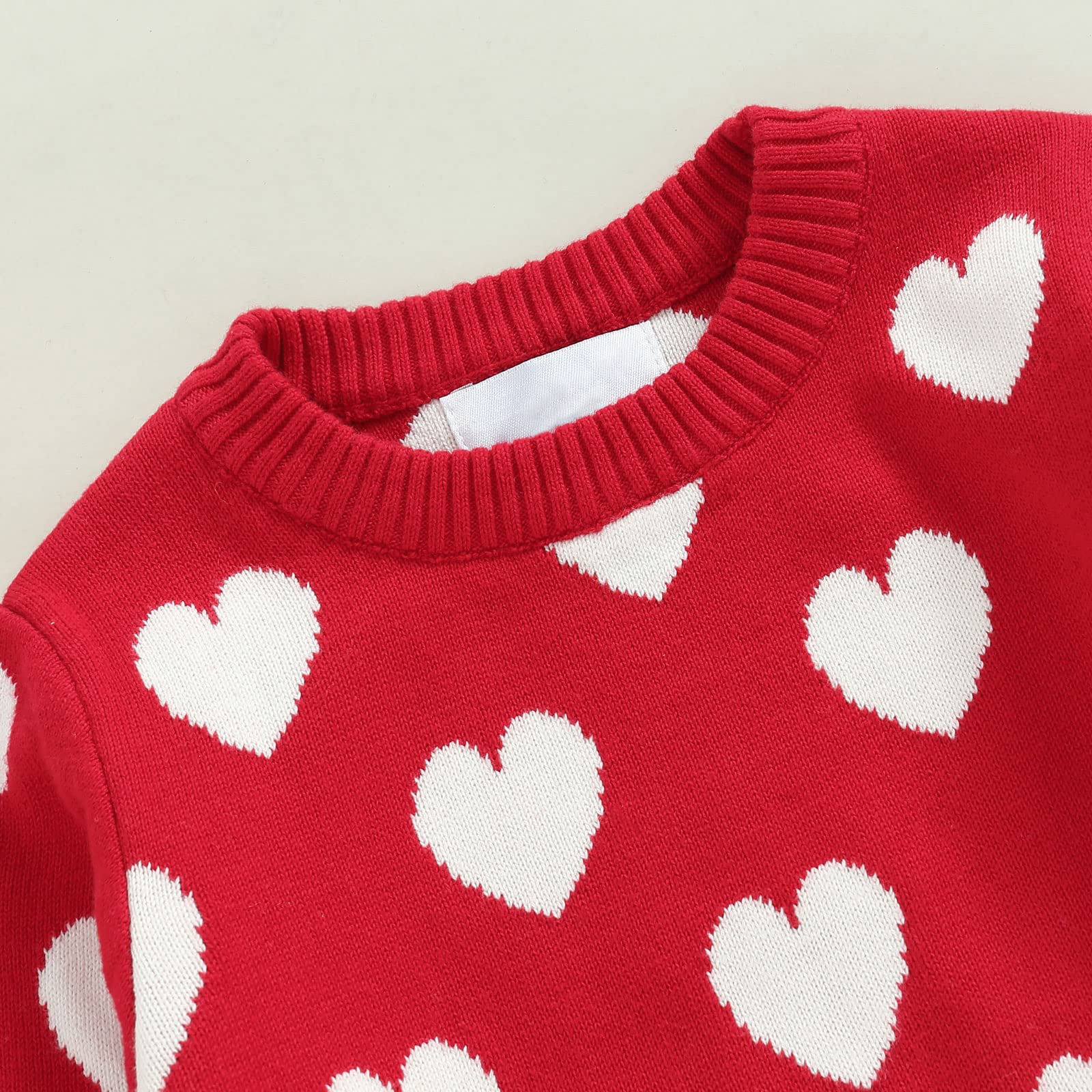 Toddler Baby Girl Love Heart Pullover Sweater Long Sleeve Knit Sweater Shirts Valentines Day Spring Clothes (Love Heart Sweater-Red, 5-6 Years)